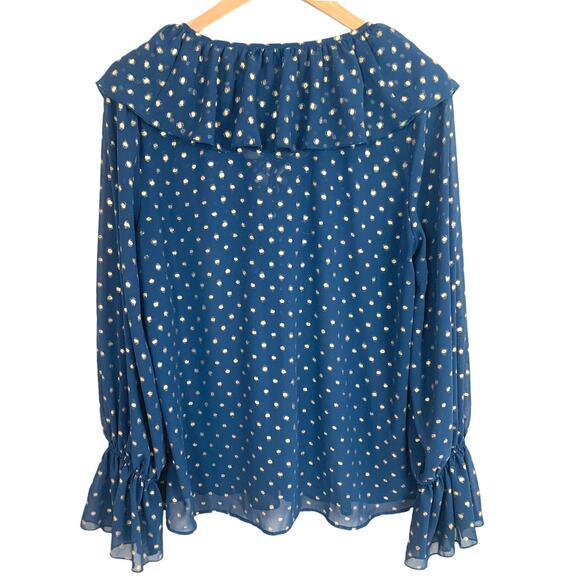 Show Me Your Mumu Elton Ruffled Lace Up Blouse Teal Gold Polka Dot M Medium - Picture 4 of 12
